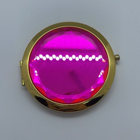 Pink Rhinestone Gold Double Sided Compact Mirror - Picture 1 of 6